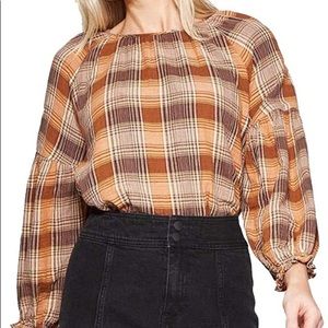 Dolman Puff Sleeve Prarie Plaid Top